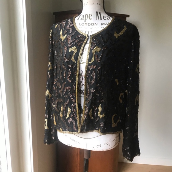 Vintage Giovanni Silk Beaded Blazer, Large - Picture 1 of 9